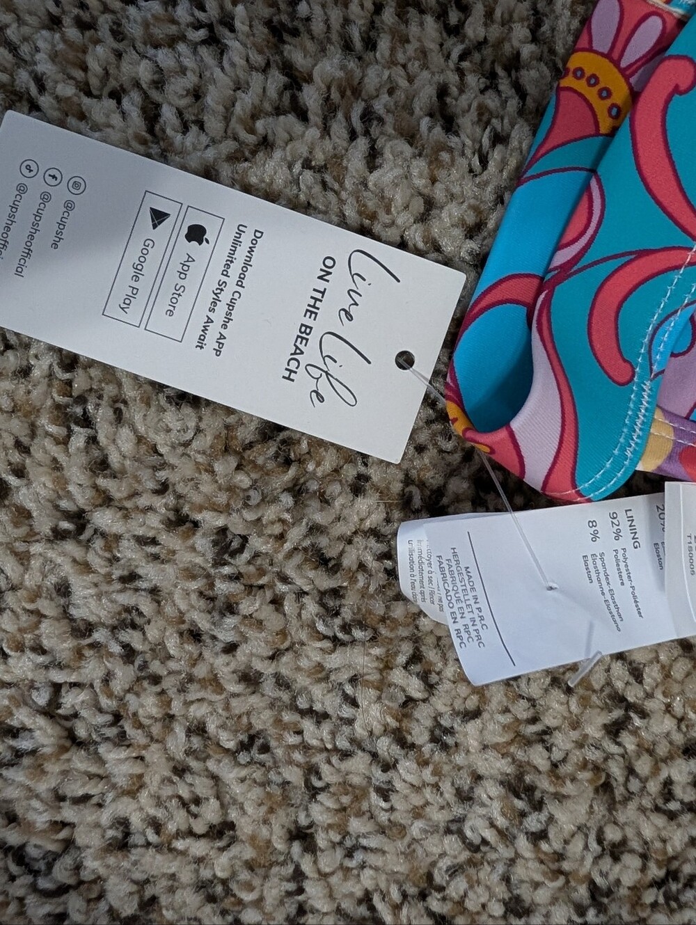 Cupshe Floral Paisley Multicolor Triangle Bikini And Top Bottom - Blue, Pink - Picture 3 of 5